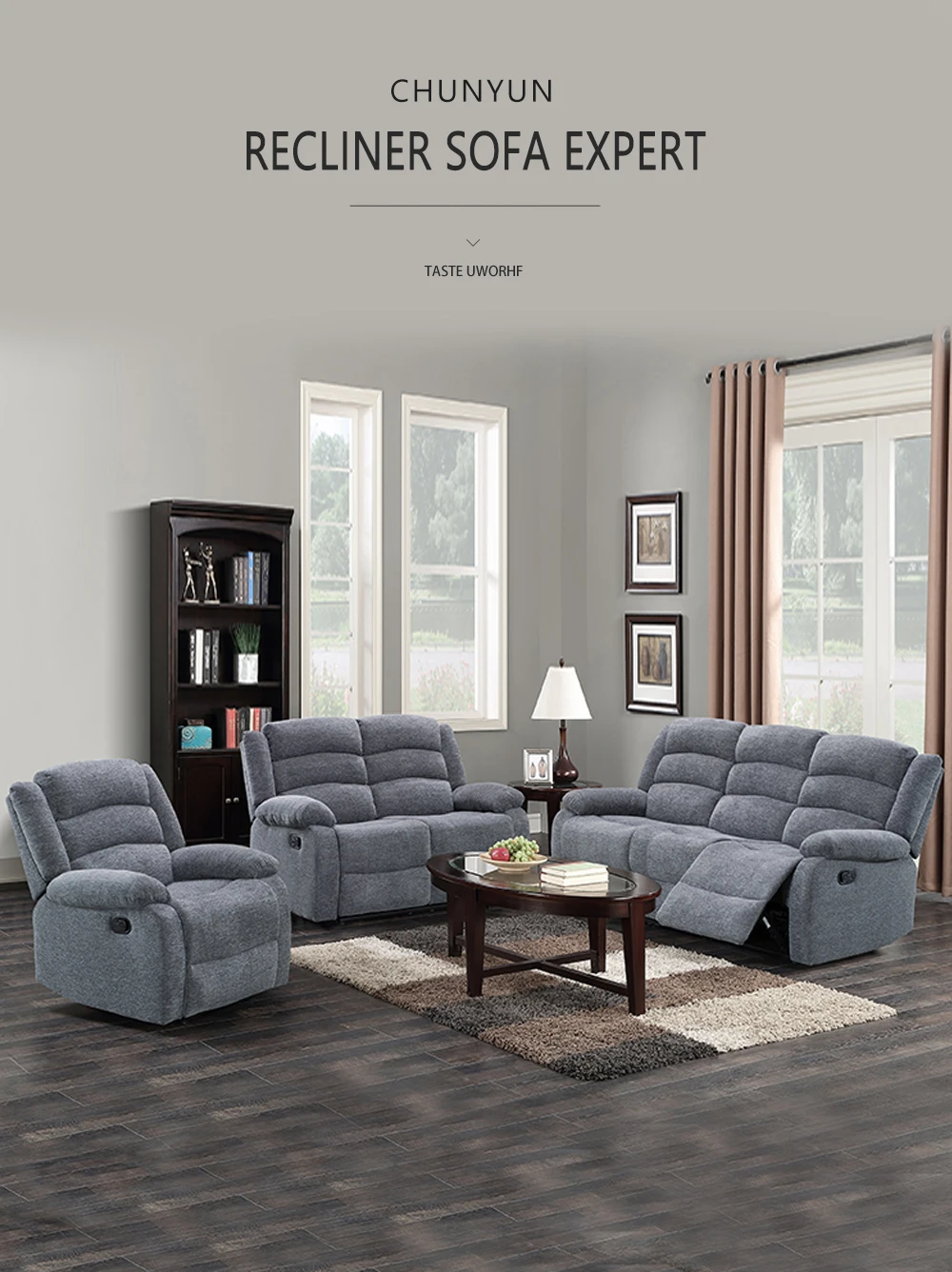 Cheap Price Grey Color Fabric Recliner Sofa Set,Large Loadability
