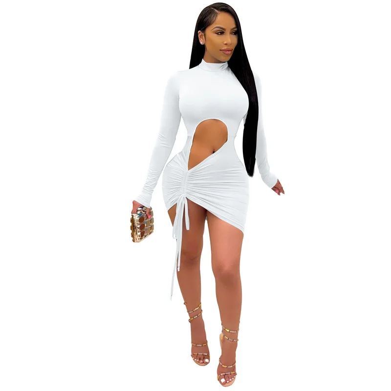 

TOB 2021 new design plus size ladies dress casual long sleeve ruched bodycon mini dress BK496, Black white red