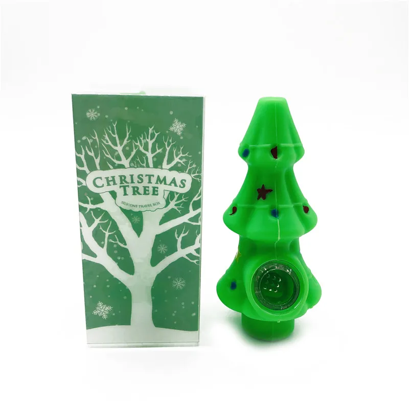 

Creative Christmas Tree Glass Bowl Weed Small Fancy Pipes Decorative Tobacco Pipe Food Grade Silicone Smoking, Customized color