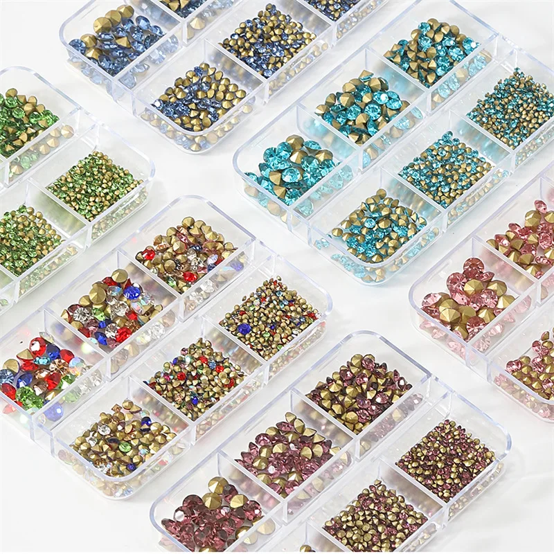 

Mix Sizes SS4 SS6 SS10 SS12 SS16 SS20 Pointback Rhinestone 6 grids crystal beads for Nail Decoration