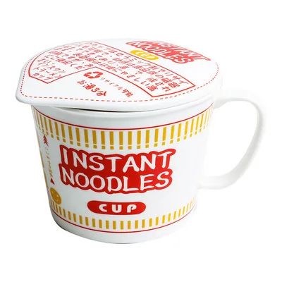 

Instant Noodle Bowl Japanese Style Creative Large Capacity Ceramic Instant Noodle Cup with Lid Handle, As shown