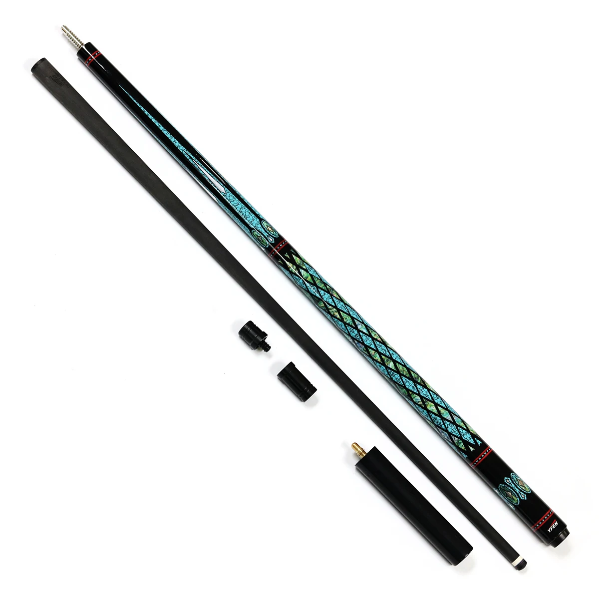 Xikuno High-End 1/2-Piece Carbon Fiber Pool Cue Yfen Handmade 12.5mm Nib with Ebony Extension for Sale
