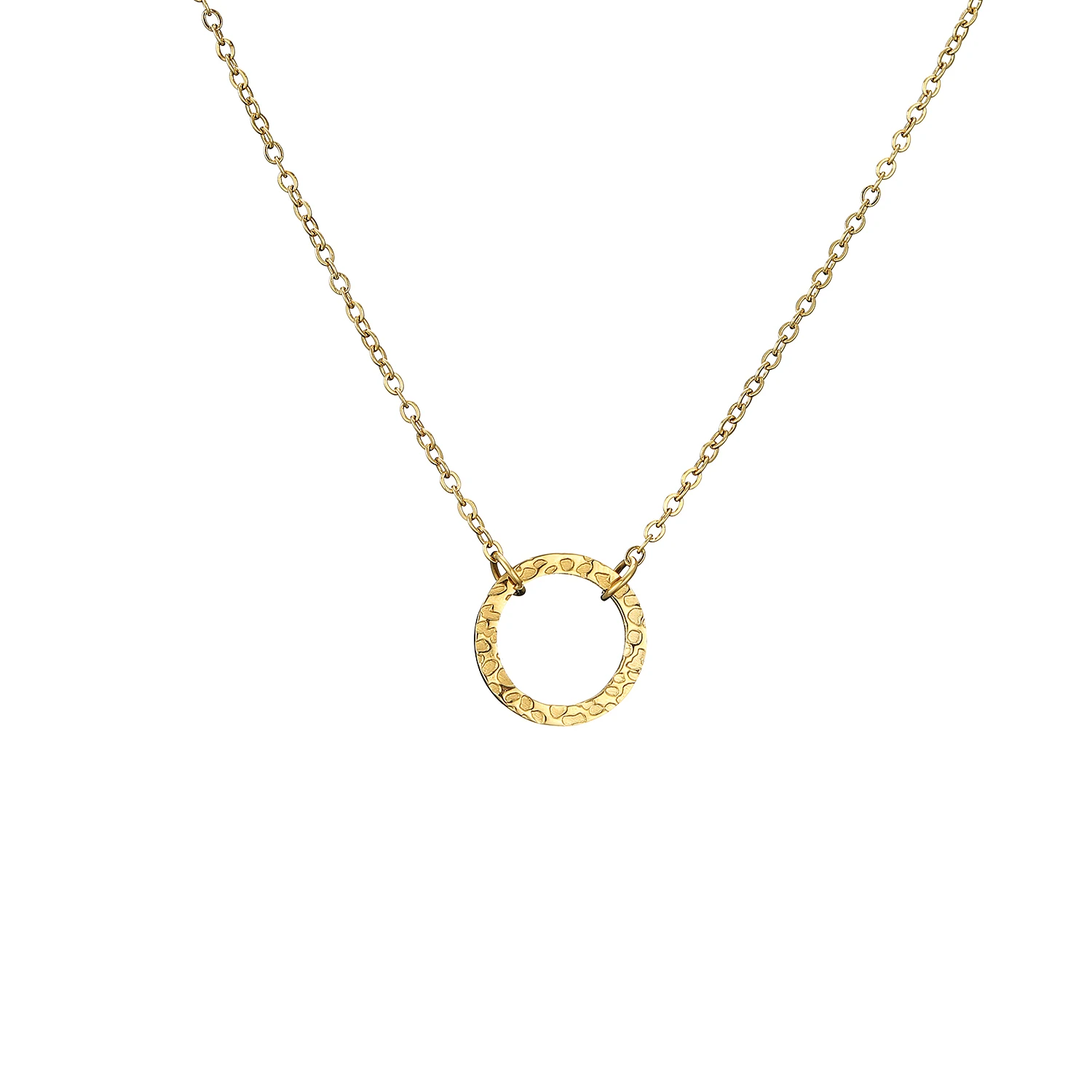

JUJIE Minimalist round hollow-out pendant necklace women stainless steel gold plated fashion jewelry