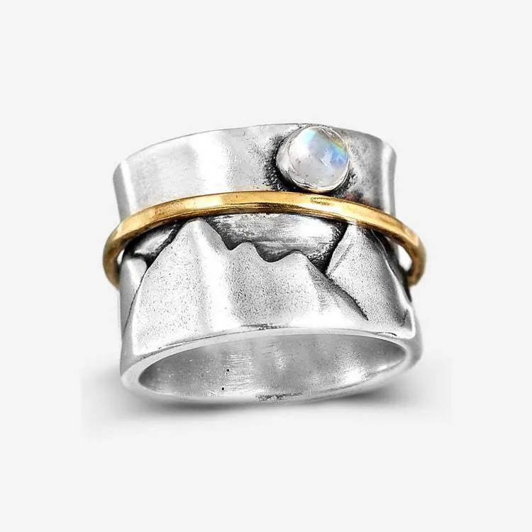 

SC Retro Antique Silver Wide Band Finger Rings 2022 Creative Handmade Engraved Valley Gold Circle Moonstone Rings for Women