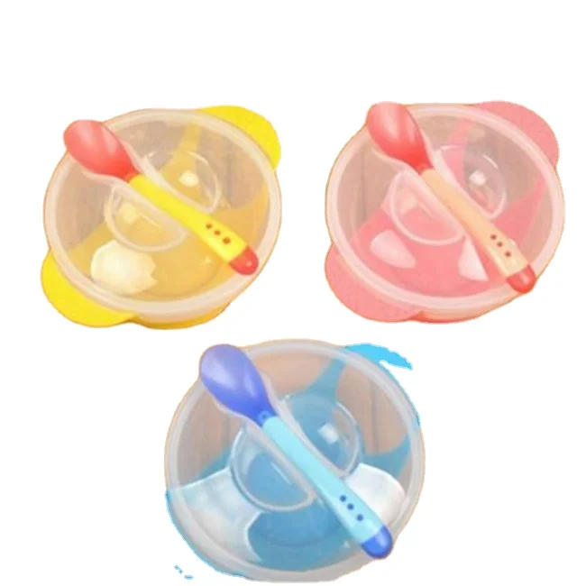 

Suction Bowl Baby Child Feeding Lid Training Bowl With Spoon Cartoon Binaural Baby Feeding Tableware