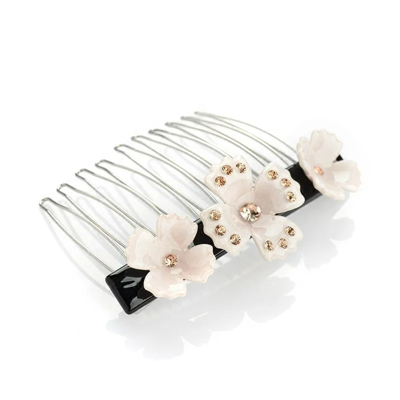 Hot Sale Japanese-style Women Hair Combs Acetate Triple Flower with Rhinestone Hair Jewelry Bride Hair Comb