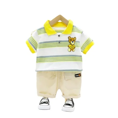 

F40370A New summer children's sets lapel handsome short T-shirt + short panty boys' clothing sets, As picture