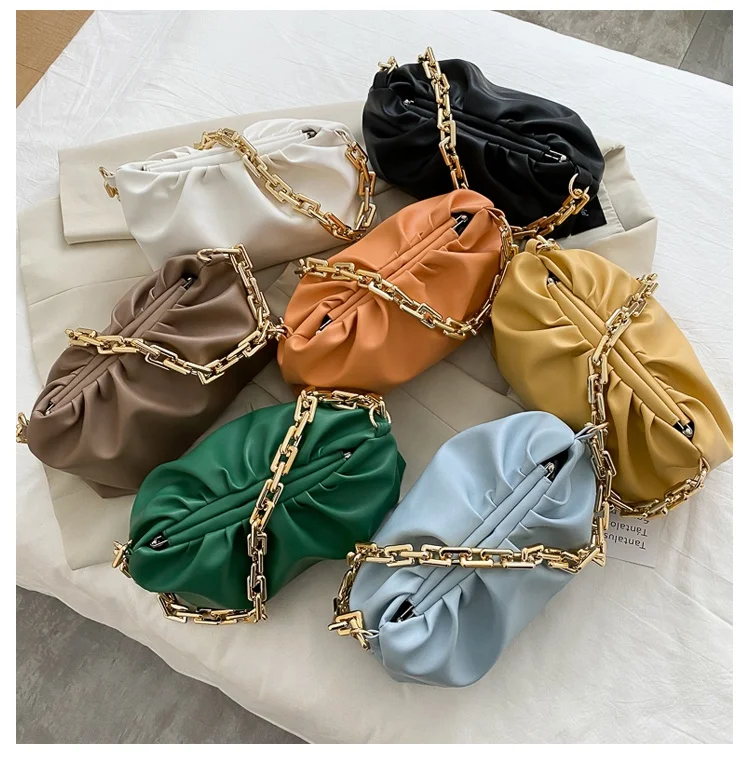 

Custom logo Day clutch pleated fashion shoulder cloud bag Women Handbags with gold chain 2021, Customizable