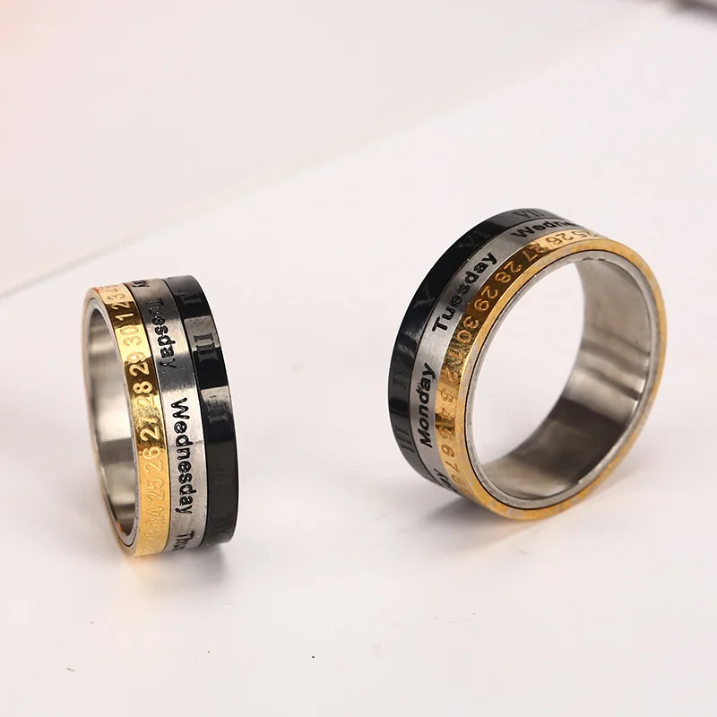 

Vacuum plating three-color Roman script ring high quality beautiful eternal love wedding stainless steel gold wedding ring