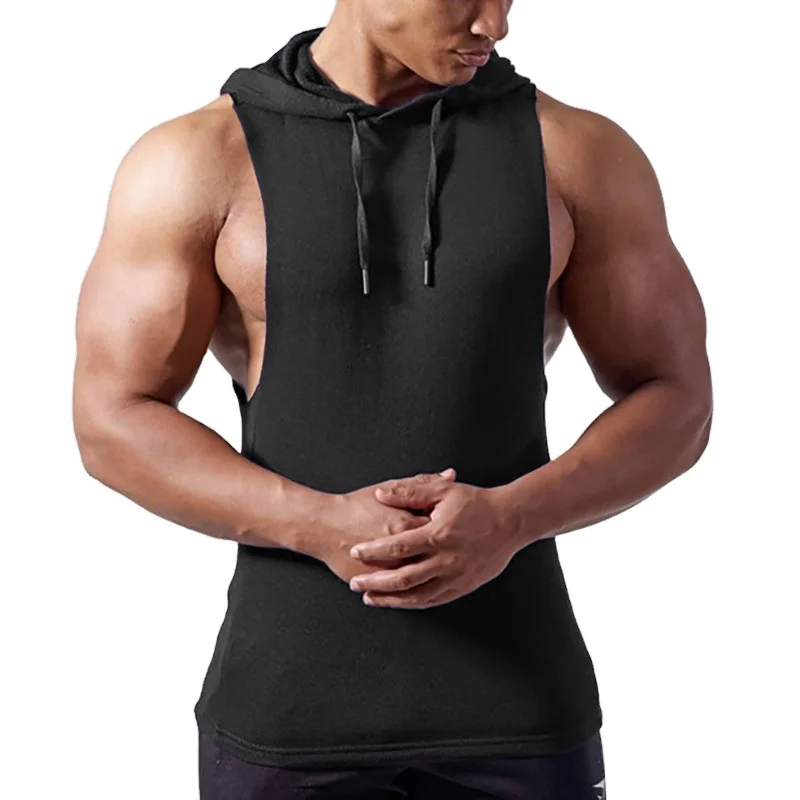 

Custom Sleeveless Mens Tank Top Off Shoulder Seamless Hoodie Travel Sports Vest Male Gym Wear Tank Top
