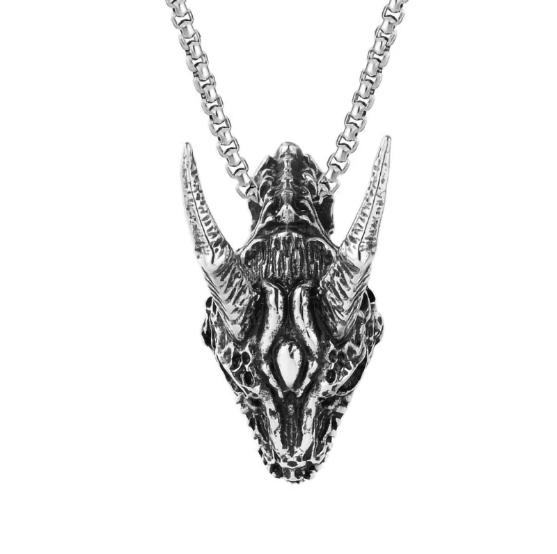 

Wholesale Foreign Trade Jewelry Personality Retro Long Horned Warcraft Monster Men's Stainless Steel Pendant Necklace