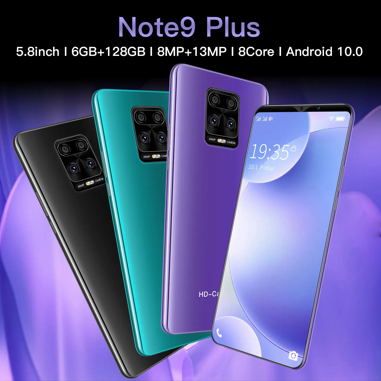 

Note9 plus 4GB+64GB 5.8 inch 4800mAh Android 10.0 Cheap Unlocked Cell Phone Low Price Smart Mobile Phones 4G Android Smartphone, Blue/purple/black