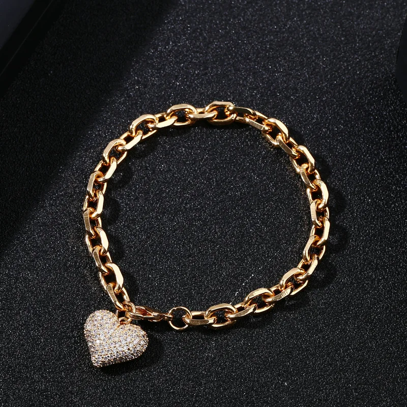 

RFJEWEL Dainty Fashion Gold plated full heart with cubic zircon bracelets for women girl's gift