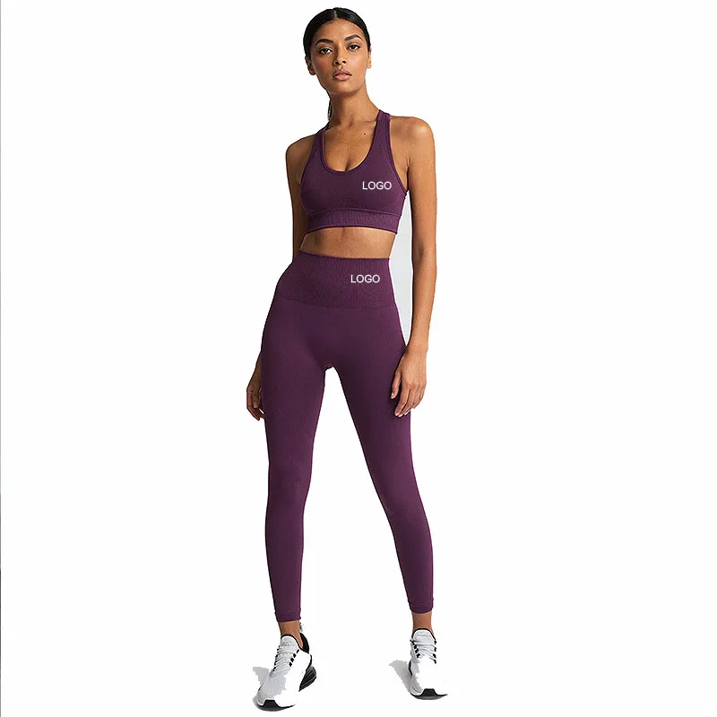 
Wholesale 2 pieces yoga wear sport clothing set solid fitness seamless women yoga sets 