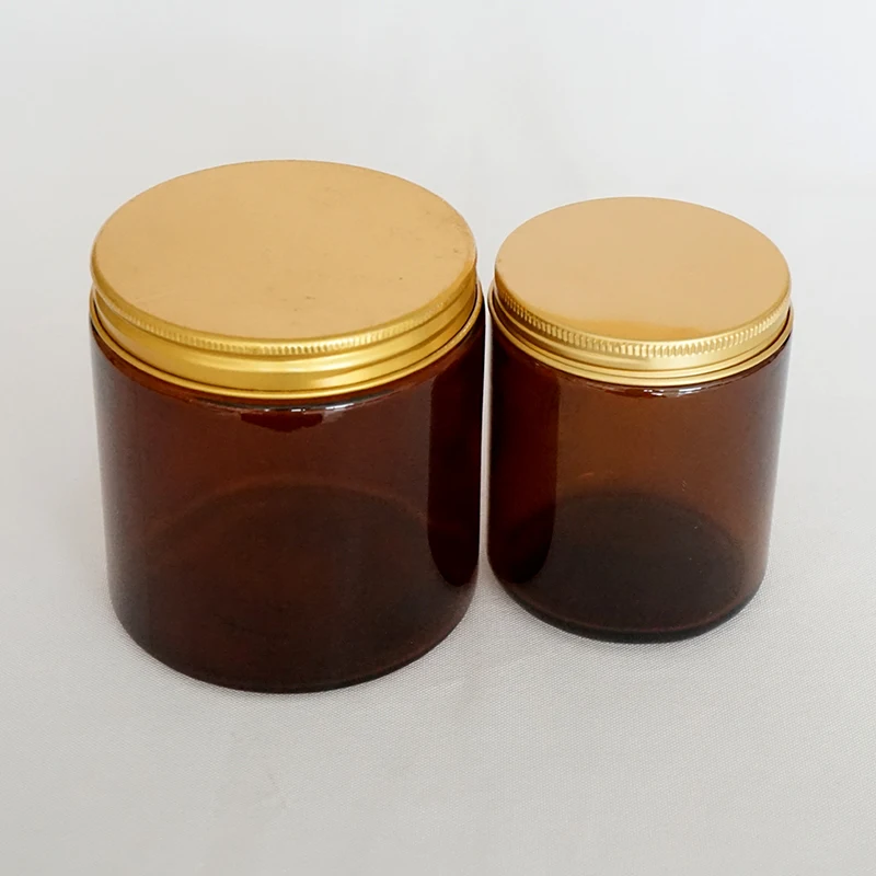 120ml 250ml 500ml Amber Glass Jar For Candle Making With Metal Gold Lid ...