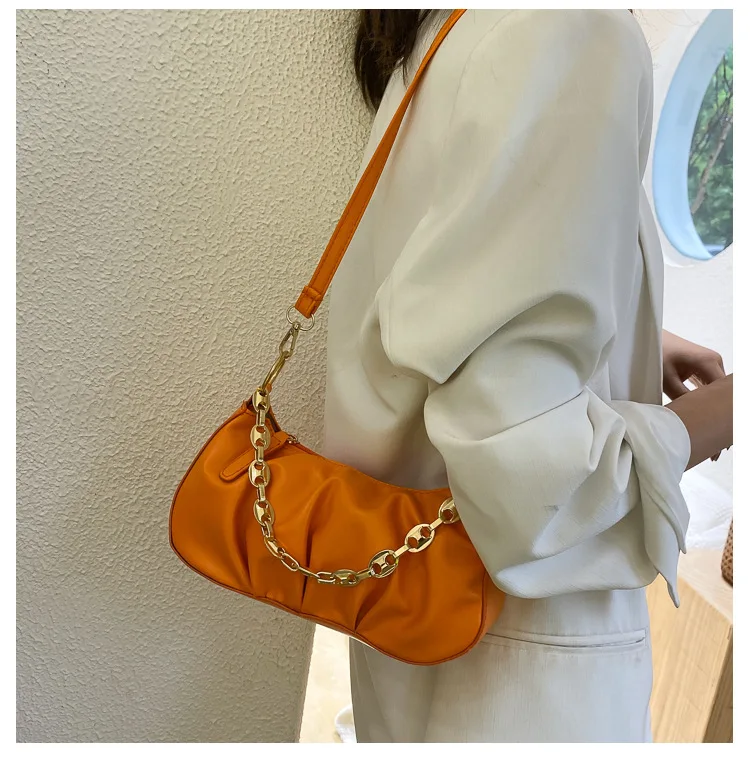 

2021 New Fashion One-Shoulder Chain Underarm Bag Crossbody Dumpling Package with Soft PU Leather for Women, Orange, white, yellow, purple, black