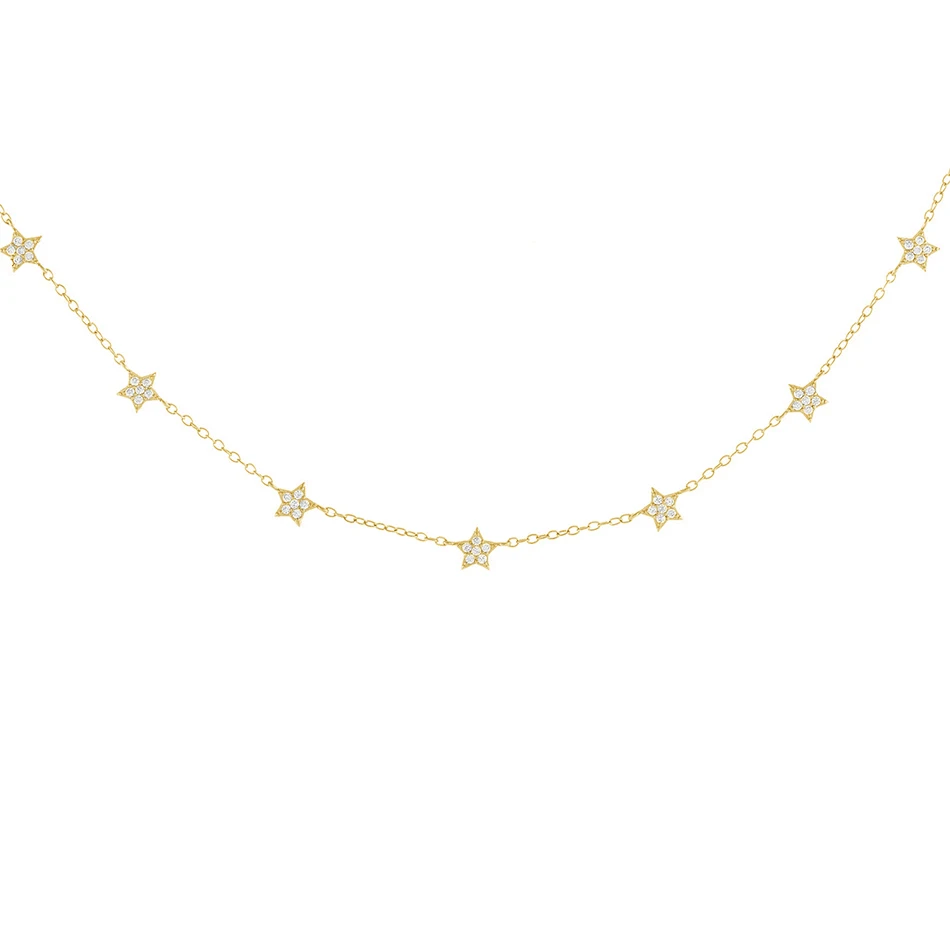 

925 sterling silver necklace for women trendy stylish 18K gold plated cubic zircon star charms chokers necklace