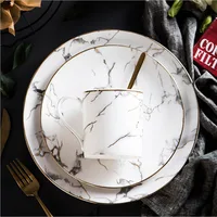 

New design restaurant Marble gilt steak salad gold letter dessert ceramic plate set