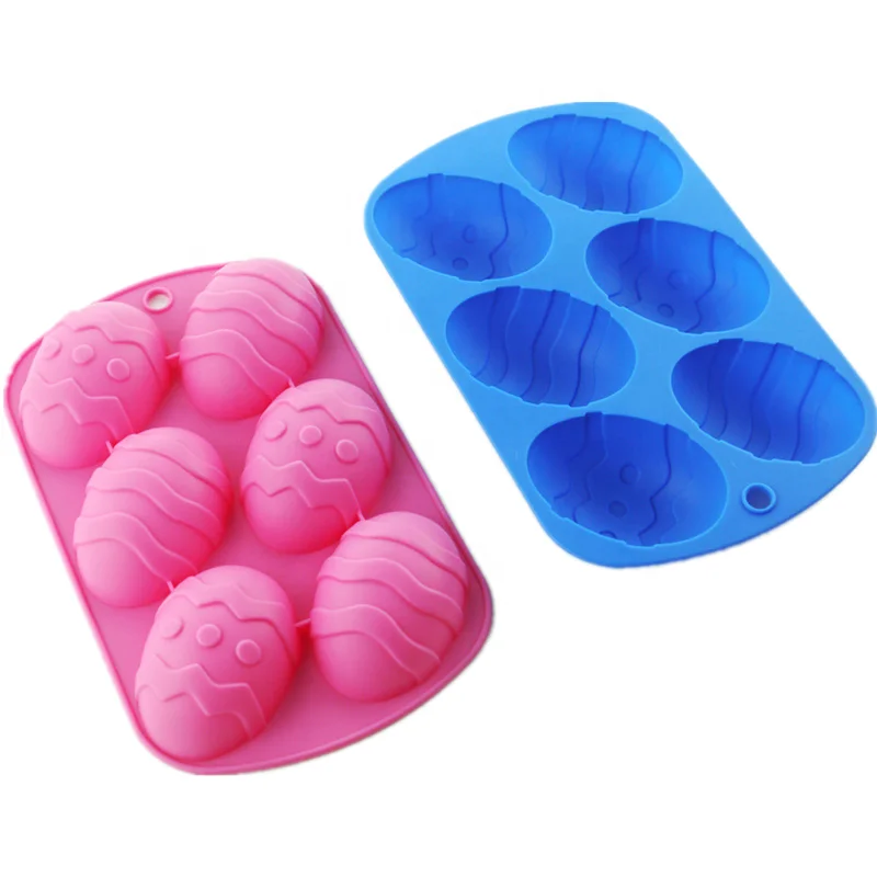

Wholesale 6 Cavities Easter Egg Shape Food Grade Silicone Chocolate Mold Silicone Cake Mold For DIY Home Baking Tools, Pink blue green yellow light green
