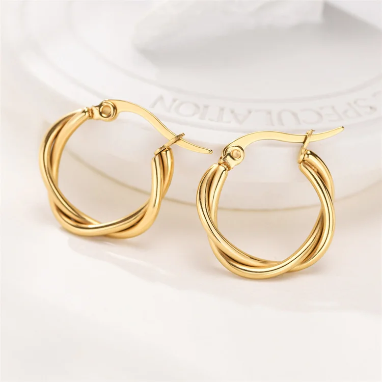 wholesale twist rope chain earrings 18k gold plated stainless steel hoop earrings women luxury fashion jewelry earrings