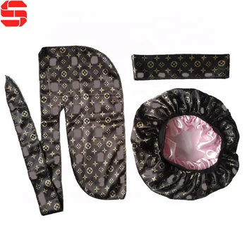 Wholesale Custom Silky Satin Hair Bonnets With Logo Durag Custom Designer Durags Head Tie Up ...