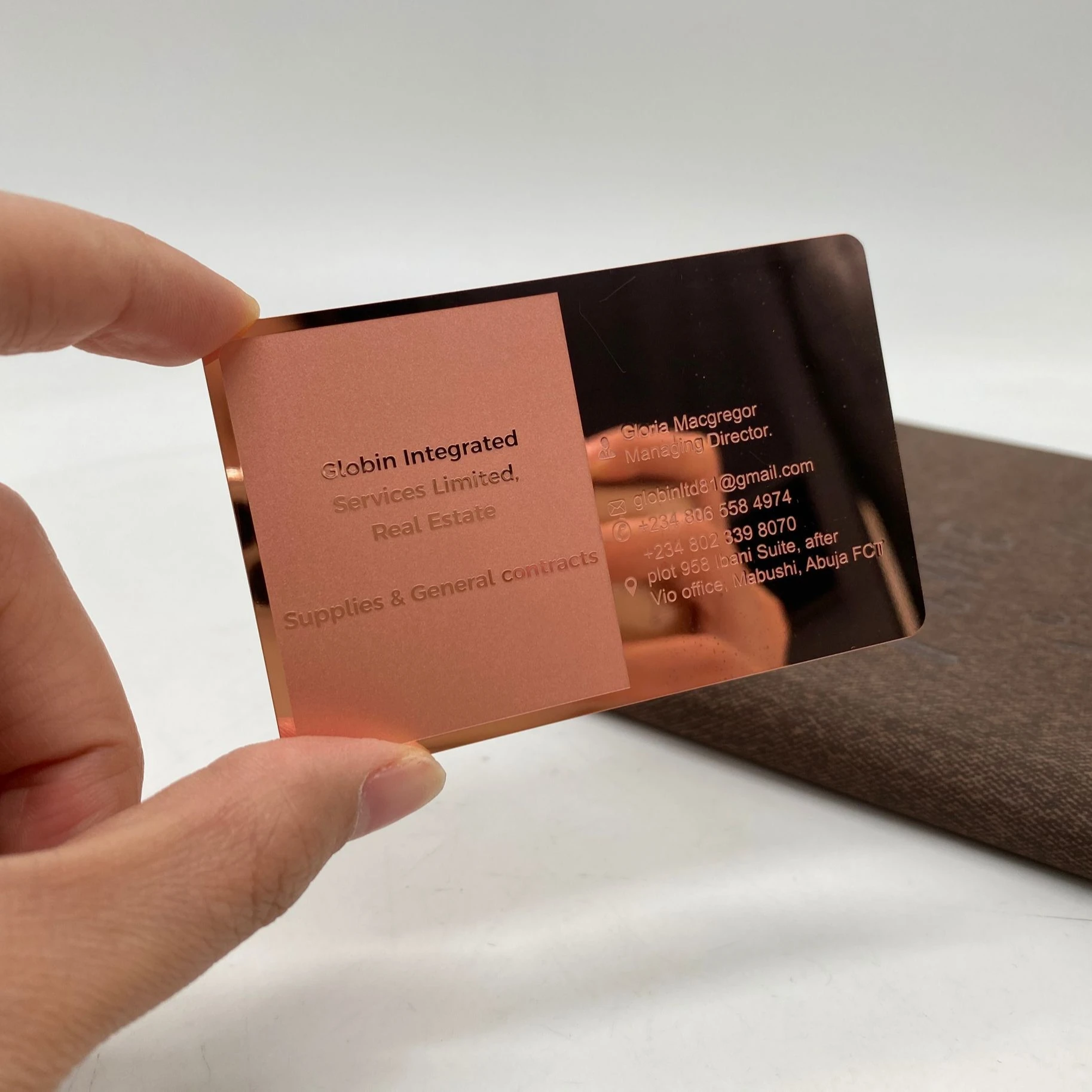 

DU mirror rose gold stainless steel metal cards, Cmyk or pantone