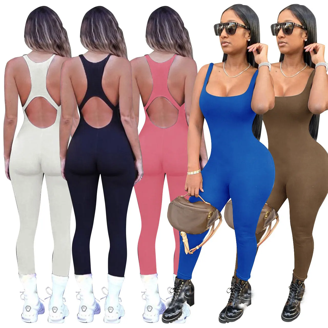 

FS4426A Sleeveless bodycon yoga jumpsuit one piece sports romper 2021 women's jumpsuit