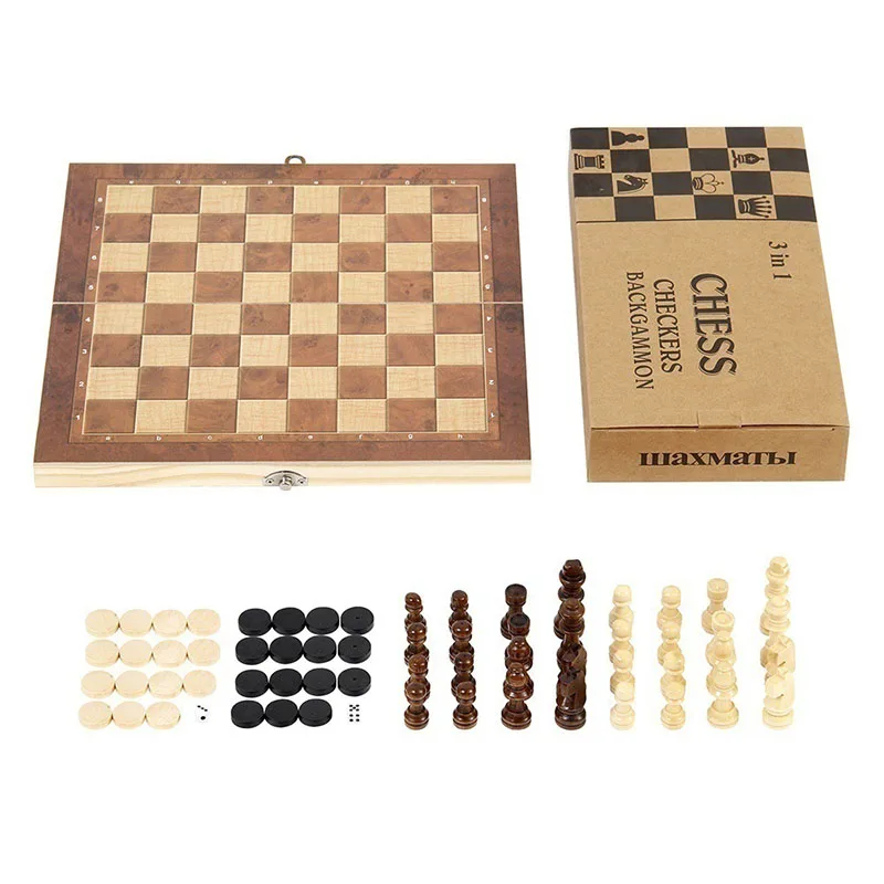 

High quality wooden backgammon checkers three in one portable folding travel group game chess 3 in 1 chessboard game chess set, Woodiness