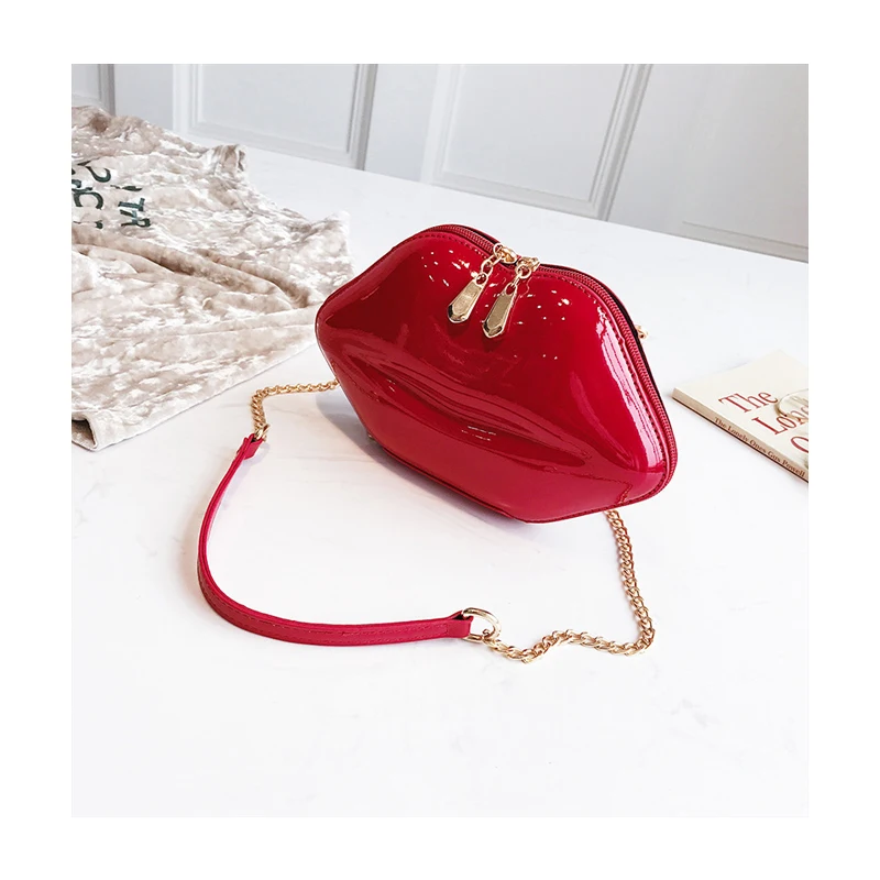 

Wholesale Women Fashion Creativity Funny multicolor Red Lips Type PU Leather Metal Chain Small Coin Shoulder Bag