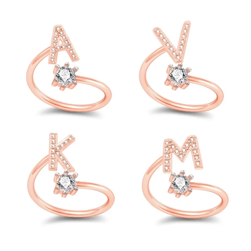 

Alphabet Jewelry Rings Rose Gold Open Adjustable 26 Letter Initial Ring For Women, Picture shows