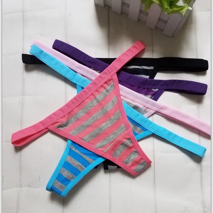 

In Stock Striped Sexy Woman Underwear Lingerie Women's Thong Panties Cotton