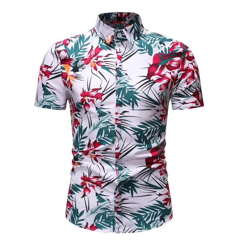 

Wholesale Custom Logo Oversized Loose Men'S Fashion Printer Button Casual Short Sleeve Floral Hawaiian Beach Men'S Shirt, Blue