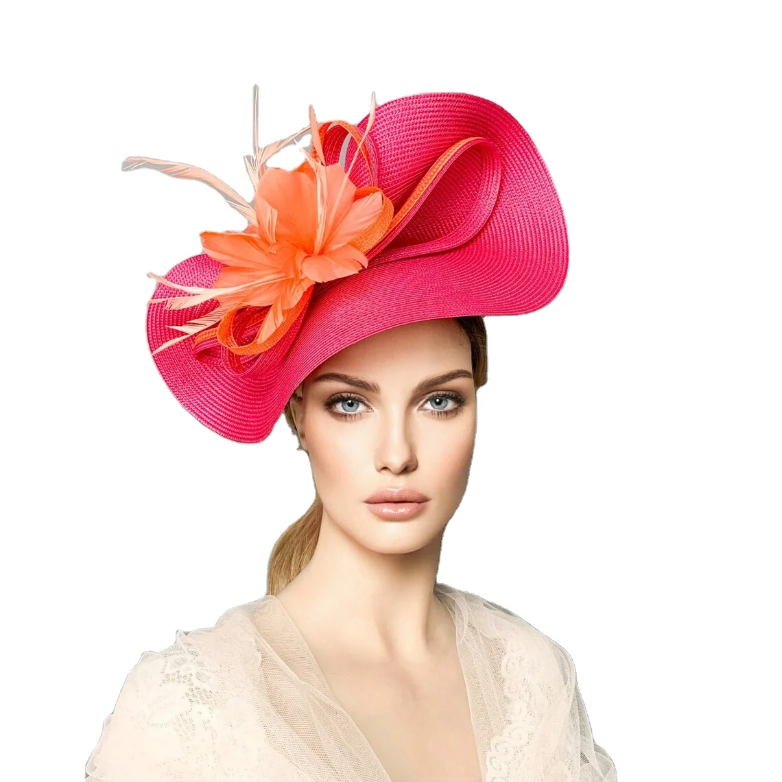 

Newest Red Hawaiian Fascinators Hats Fashion Straw Church Hat Wedding Theme Party Derby Hat Millinery for Women ladies