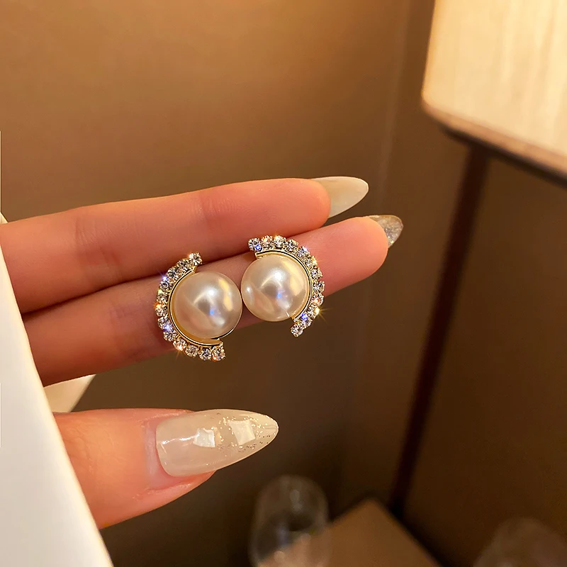 

fashion jewelry trendy crystal women earrings pearl stud