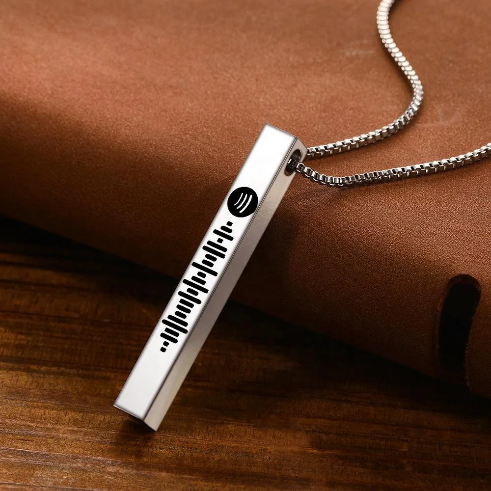 

Custom Pendant Spotify Code Necklaces Stainless Steel Vertical Bar Necklace