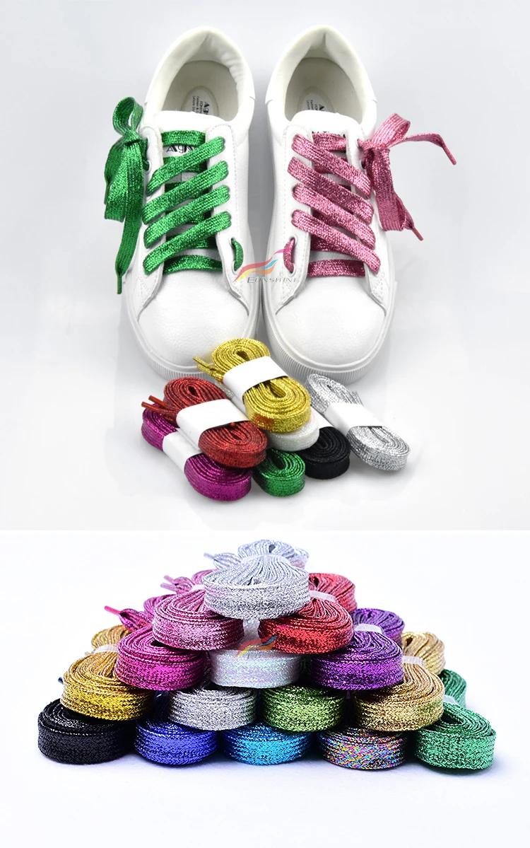 Polyester Flat Shoelaces Tubular Silver Glitter Shoelaces For Sneakers