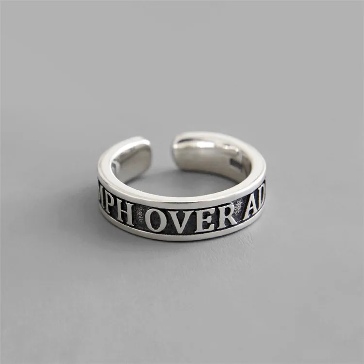 

Anniversary Jewelry TRIUMPH OVER ADVERSITY Word Ring Vintage 925 Sterling Silver Letter Open Ring For Girls Women Gift, As picture