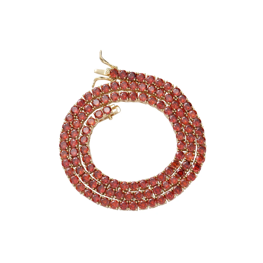 BC205   4mm  16" 18"  20" Red Zircon Brass Tennis Chain 1 Row Necklace Hip Hop Bling Jewelry CZ Tennis Chain Iced Out