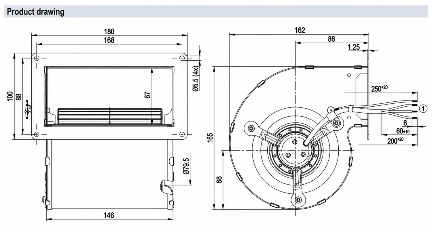 Centrifugal Fan, 97mm, 230V, D2E097-BE01-65, 48W - detail 10