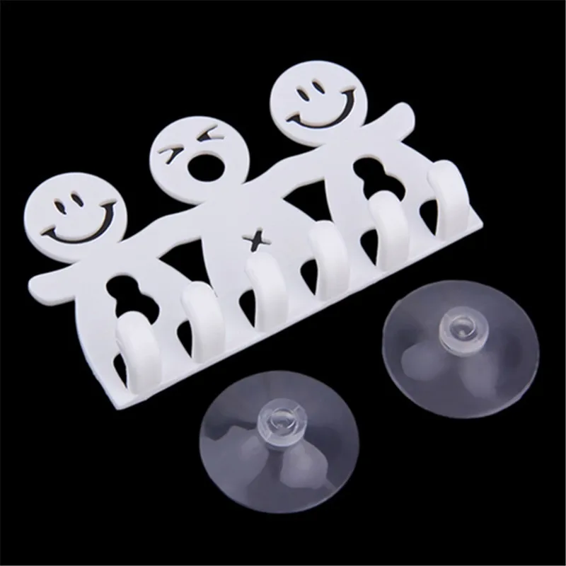 

Kitchen Organizer Bathroom Accessory Wall-mounted Toothbrush Cute Smile Face Toothbrush Towel Holder Rack Wall Sucker Hook Rack, As photo