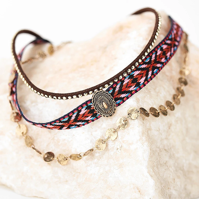 

2020 new Bohemian vintage personality 3 layers choker necklace, Customized color