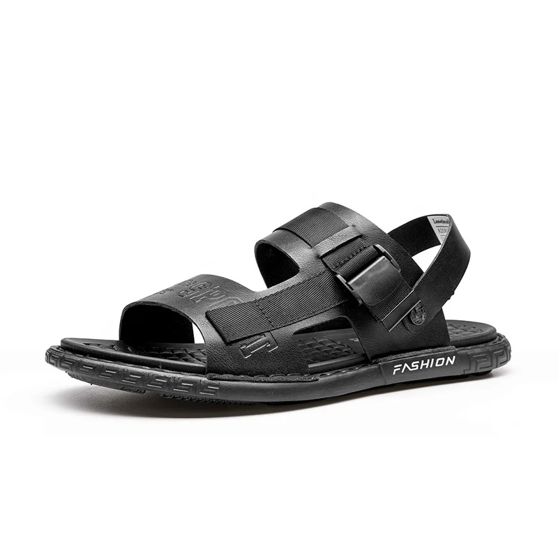 

Leaveland New Men's shoes Leather slippers Men's daily home sandal Casual Breathable Men Leather Sandals and Slippers For Summe, Black