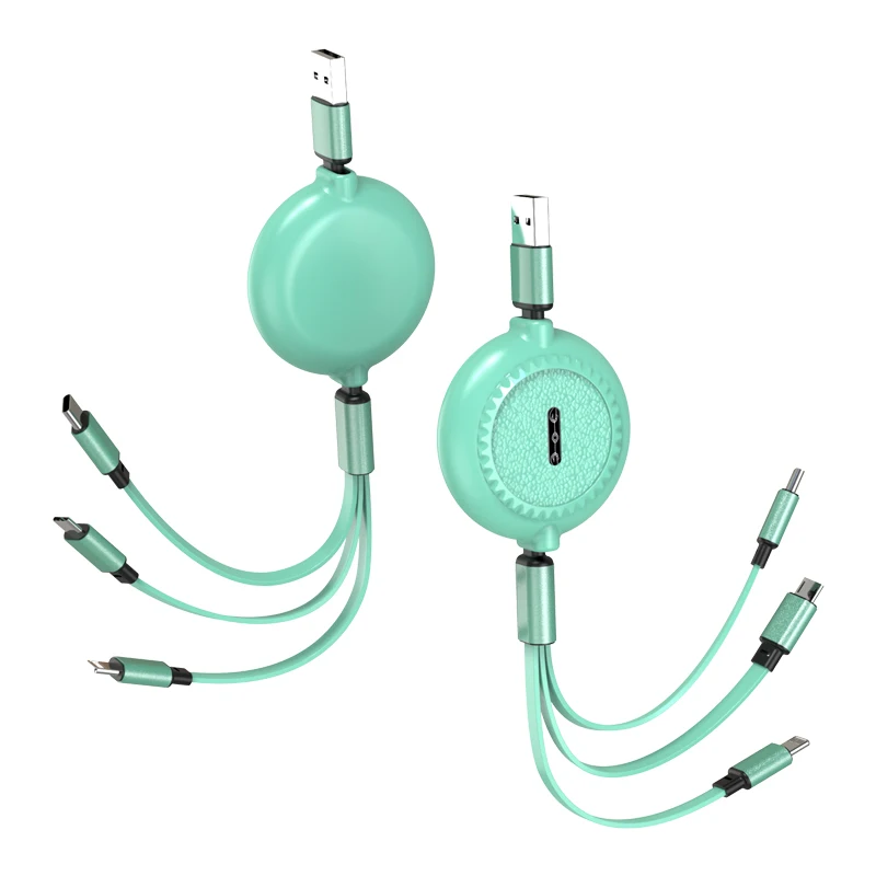 

2021 New Multi Charger Cable 3 In 1 Mobile Phone USB Retractable Cable for IOS Android, Black red purple yellow green pink