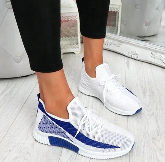 

2020 New Mesh Breathable Lace-Up Net Low-Cut Women Sneakers Flat With Walking Sport Shoes Casual Running Shoes Large Size 43, Red black white yellow orange green gray blue