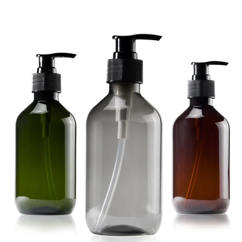 

Empty 300ml 500ml amber green gray PET plastic shampoo hand wash lotion pump bottles