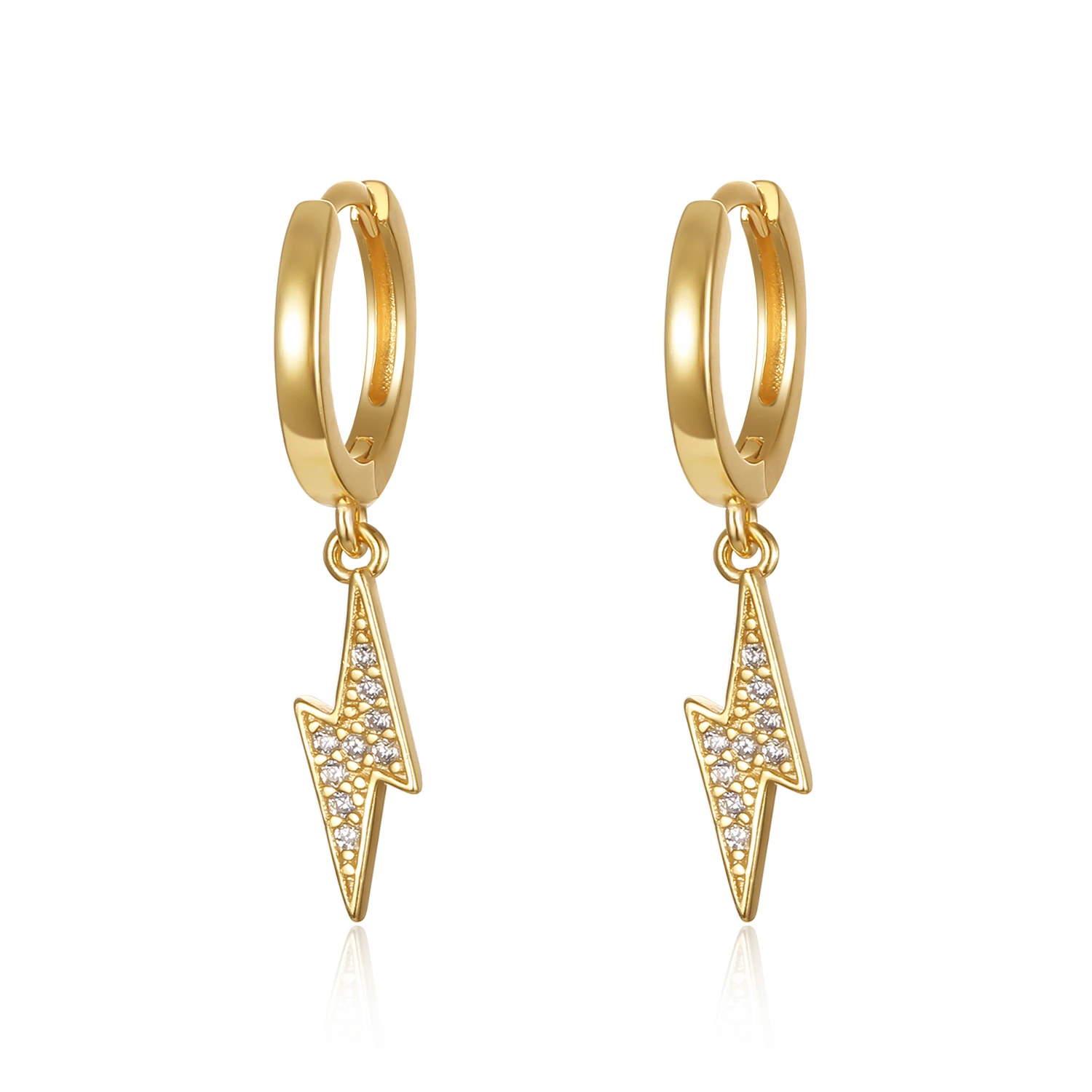 Fashion  Jewelry 925 Sterling Silver Flash lightning Earrings with Diamond Gold Plated Hoop Earrings Women Jewelry