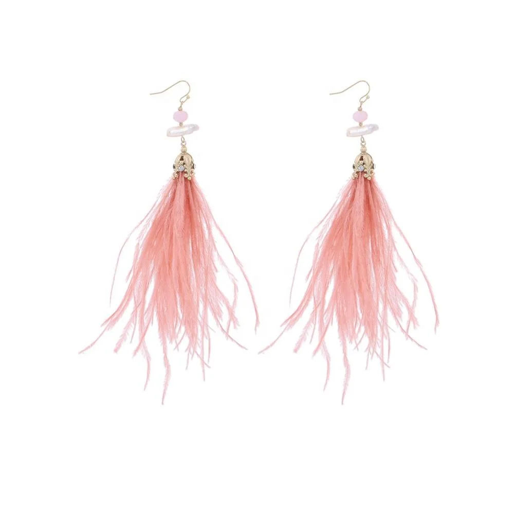 

Pink Feather Pendant Vintage Long Dangle Earrings for Women Christmas Jewelry