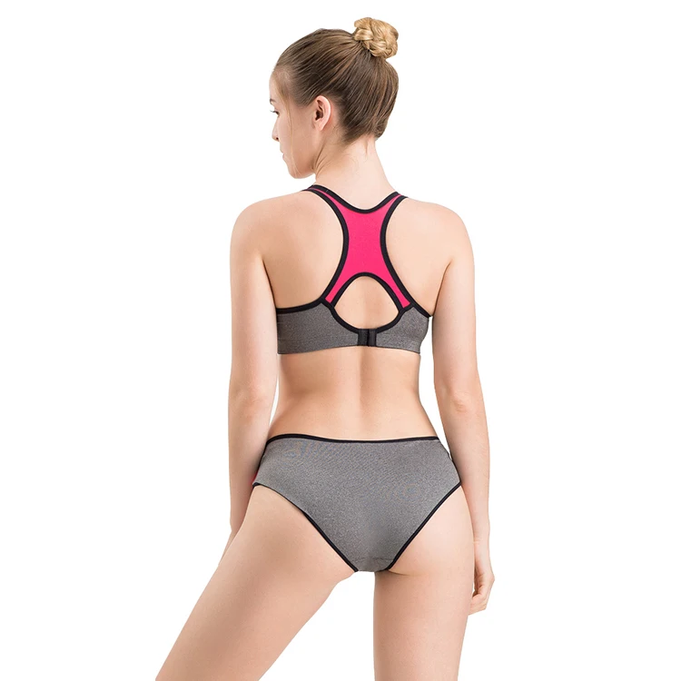 Racerback Wireless Sport Bra Panties,Two Tone High Support Cross Back