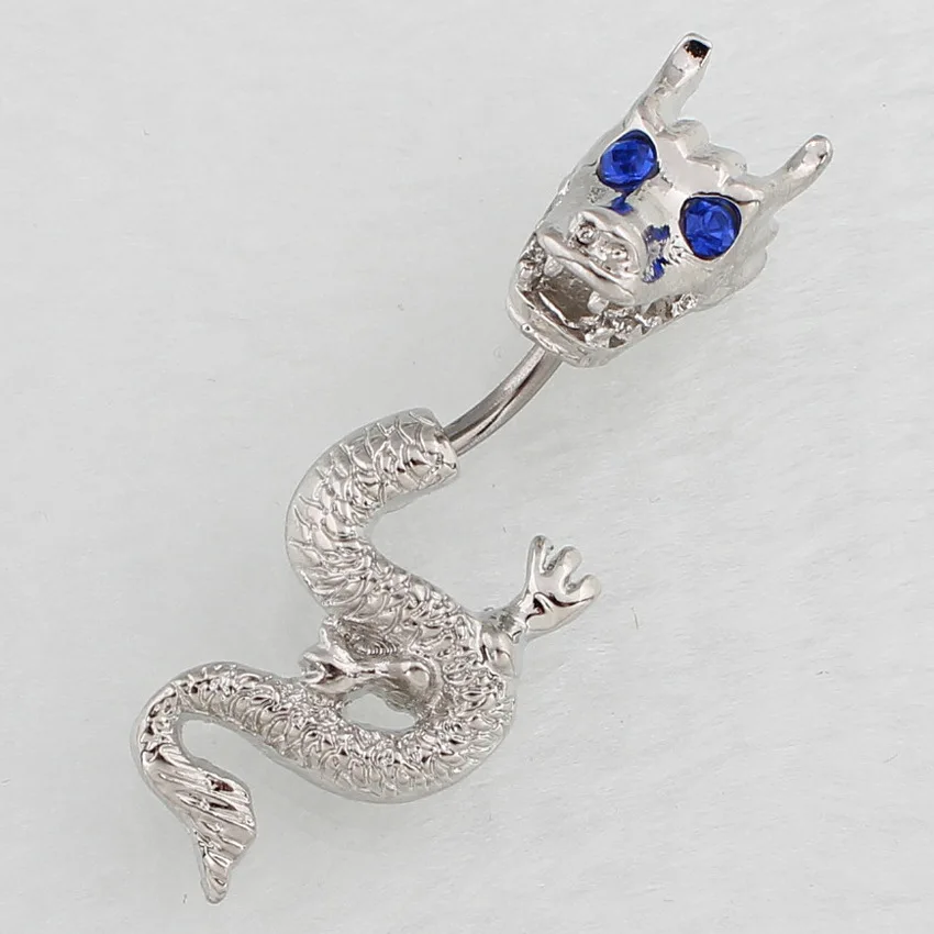 

14G Chinese Dragon Belly Ring Body Piercing Jewelry, Silver