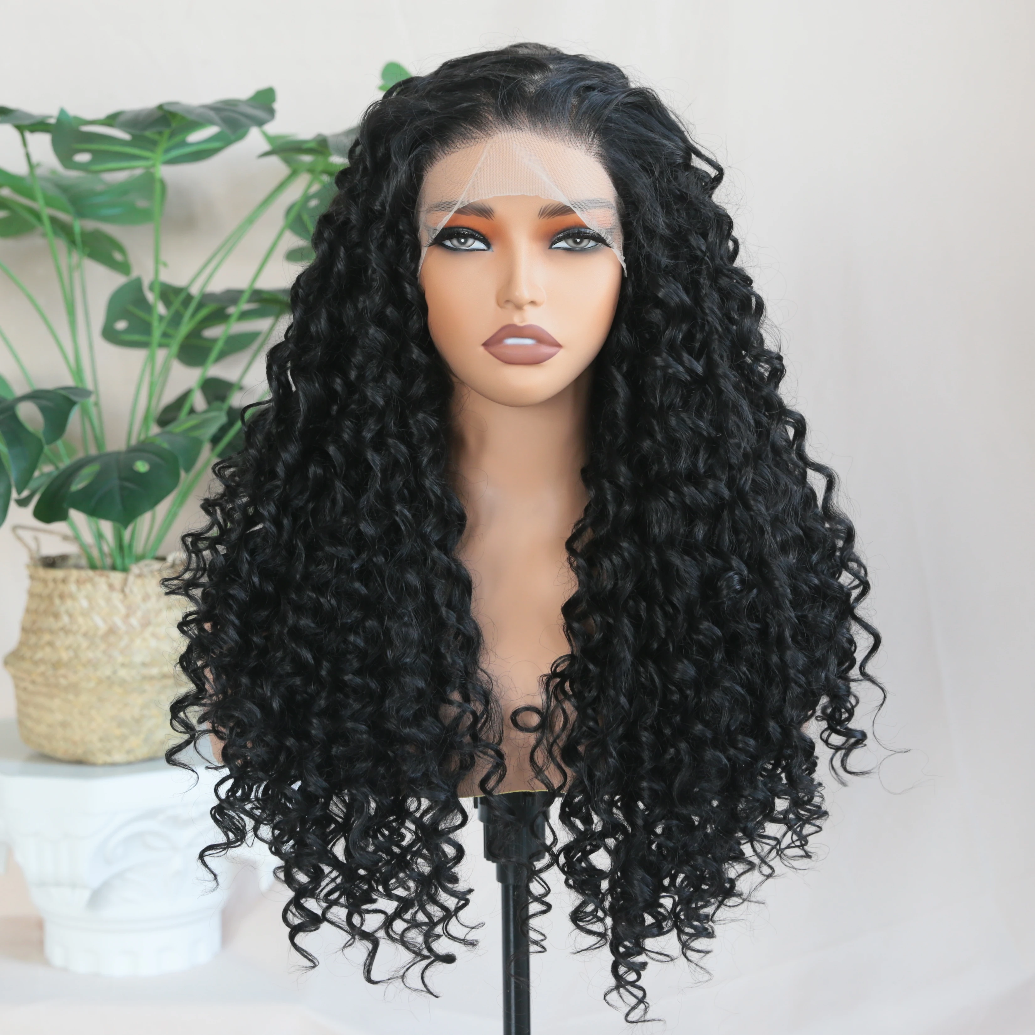 X-TRESS New Arrival 6*13 Synthetic HD Lace Wig Premium Fibre Long Kinky Curly  Lace Frontal Wigs Synthetic Hair Wigs